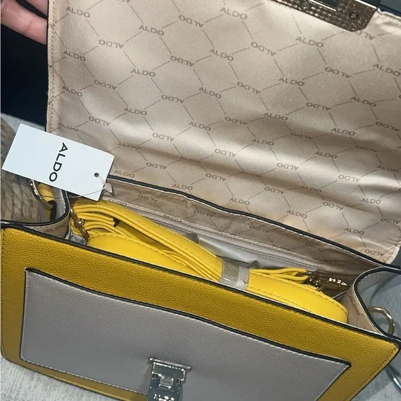 Aldo Yellow and Cream Crossbody Bag with Chain Accent - Picture 3 of 4